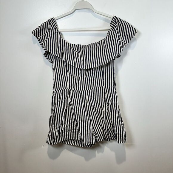 Sugar Lips Off The Shoulder‎ Striped Lined Shorts Romper Size Xl - Picture 1 of 4